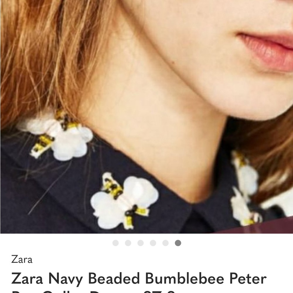 Zara Navy Sleeveless Mini beaded bumblebee Peter Pan Collar - Picture 2 of 13